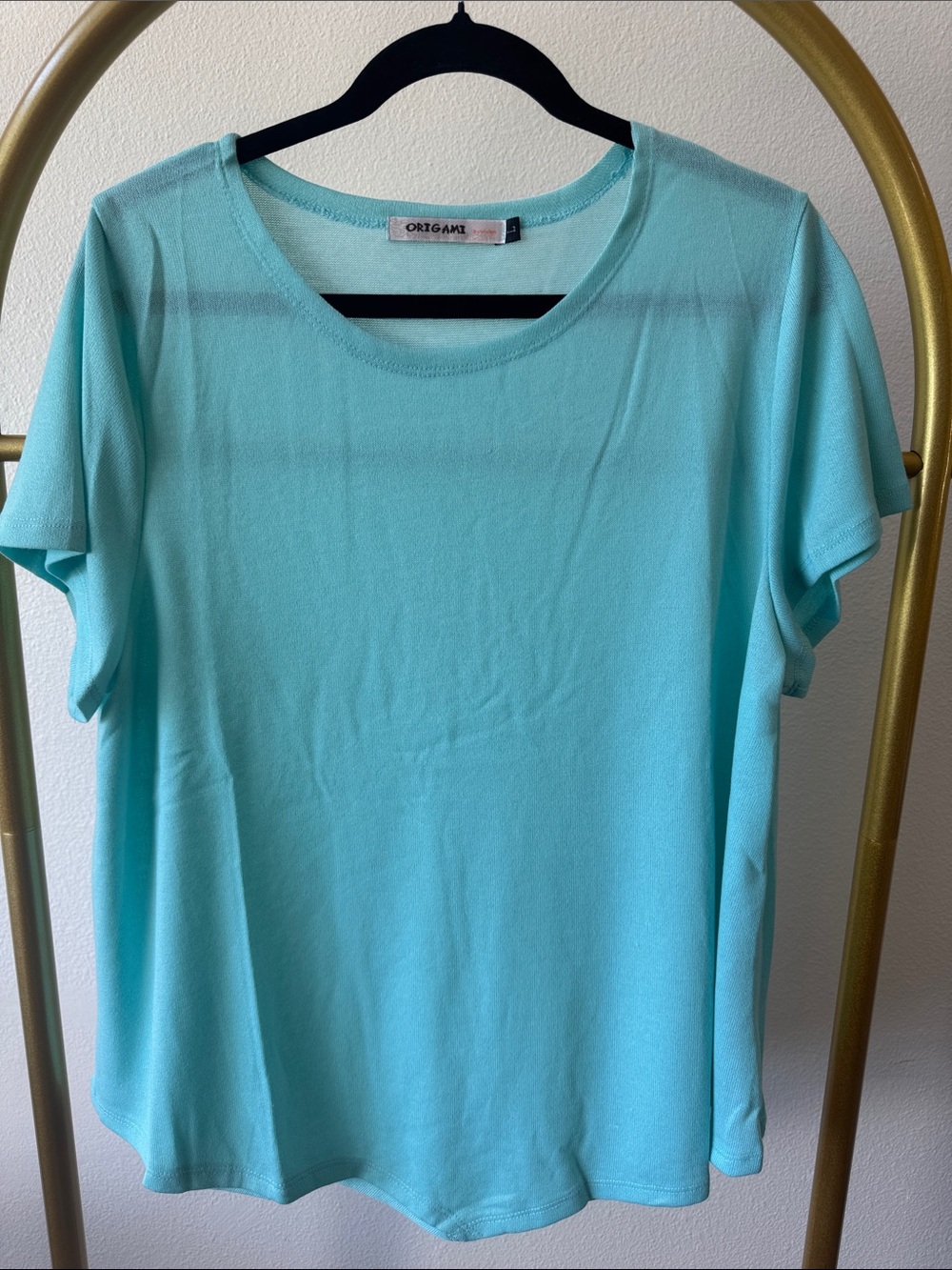 Origami Women's Aqua Short Sleeve Crew Neck Tee